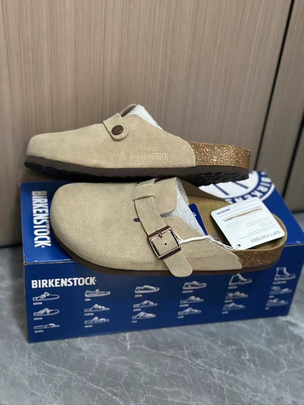 Birkenstock Boston Taupe Suede Clogs Soft Footbed Mule - Picture 2 of 4